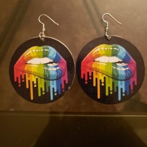 Retro colorful lip earrings